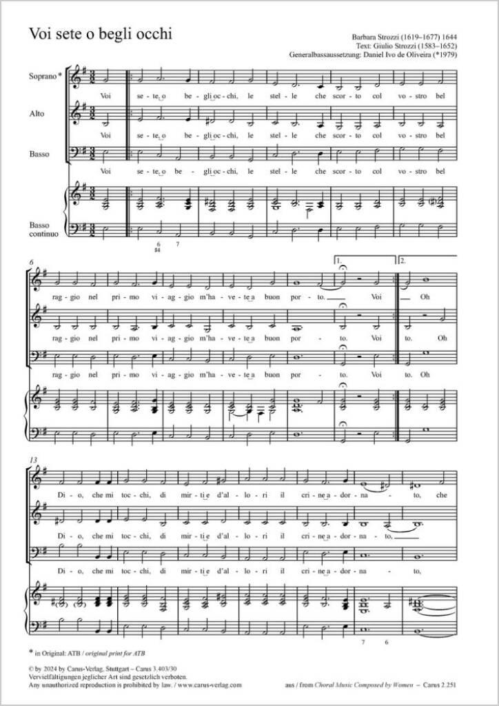 Voi sete o begli occhi - E minor