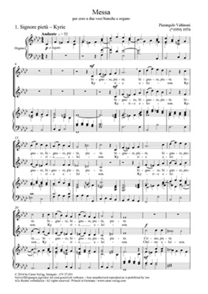 Messa per coro a due voci bianche e organo