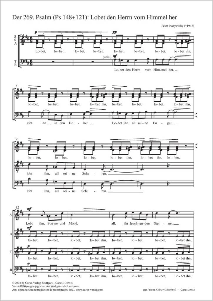 Lobet den Herrn vom Himmel her - D major