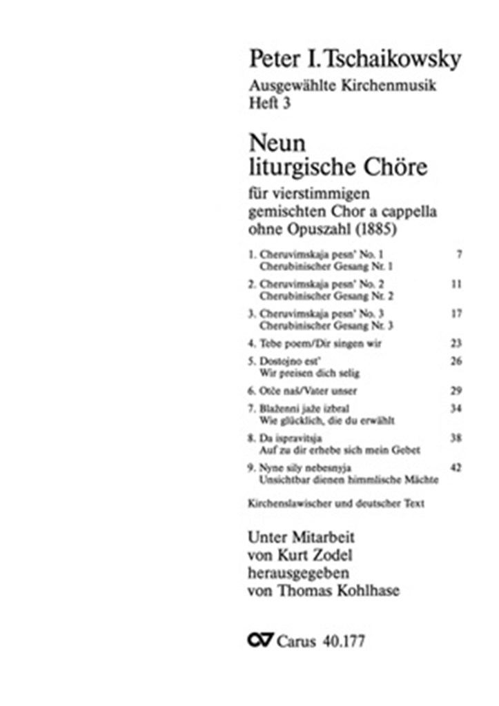 Tschaikowsky: Neun liturgische Chöre