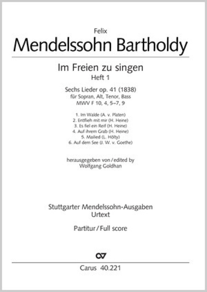 Mendelssohn: Im Freien zu singen [Heft 1]