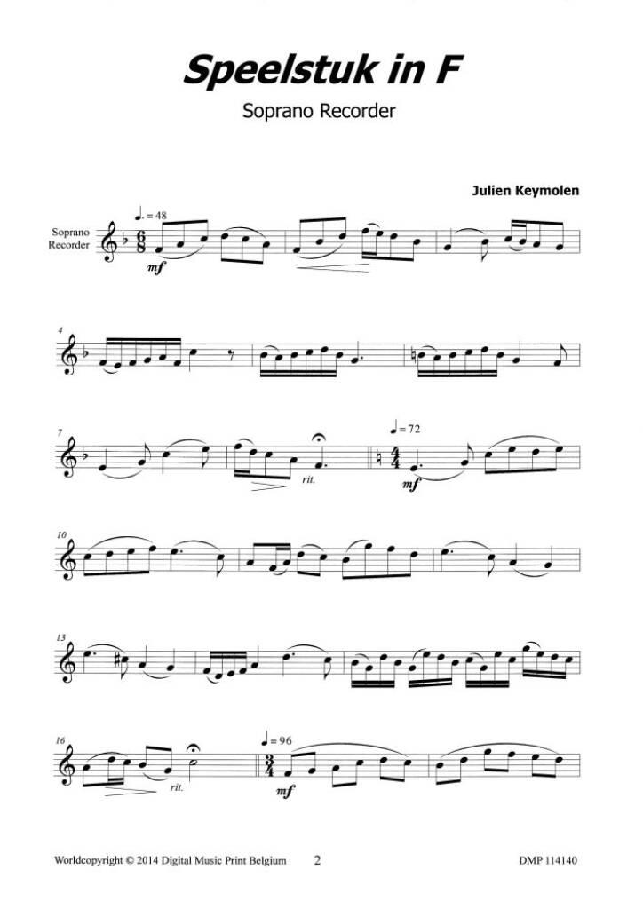 Speelstuk In F Voor Soprano Recorder