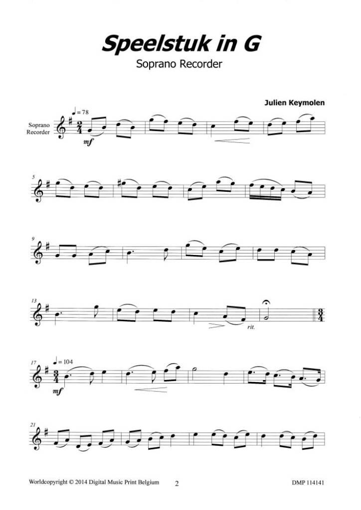 Speelstuk In G Voor Soprano Recorder