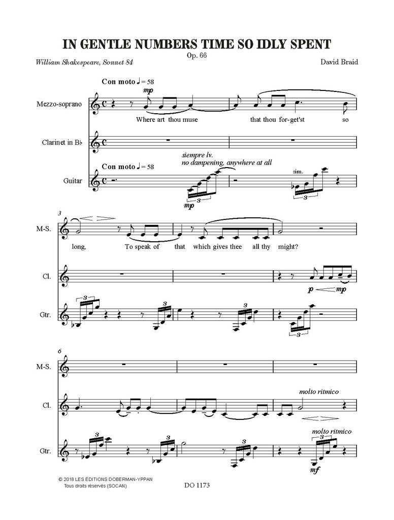 In Gentle Numbers Time So Idly Spent, Op. 66