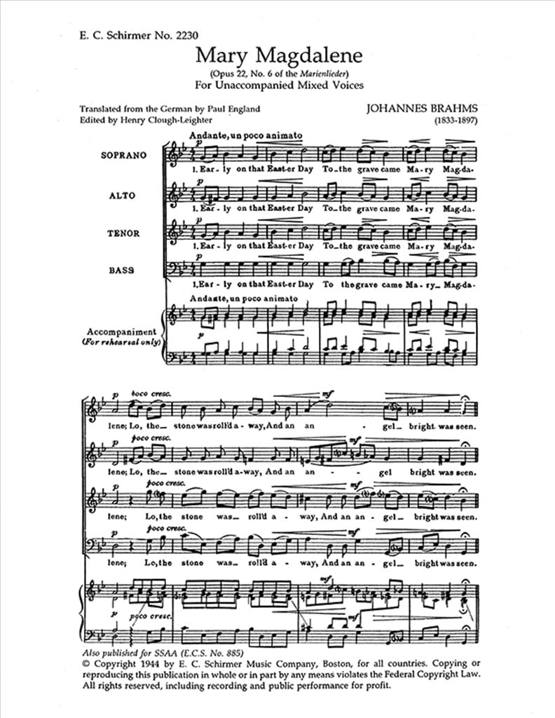 Marienlieder: No. 6. Mary Magdalene, Op. 22