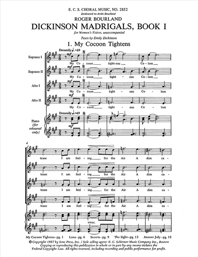 Dickinson Madrigals, Book I