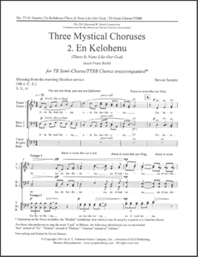 Three Mystical Choruses: No. 2 En Kelohenu