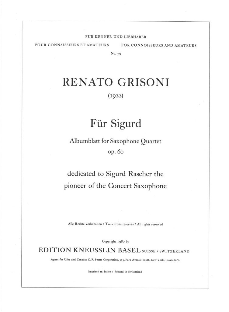 Für Sigurd - Albumblatt Für Saxophon-Quartett