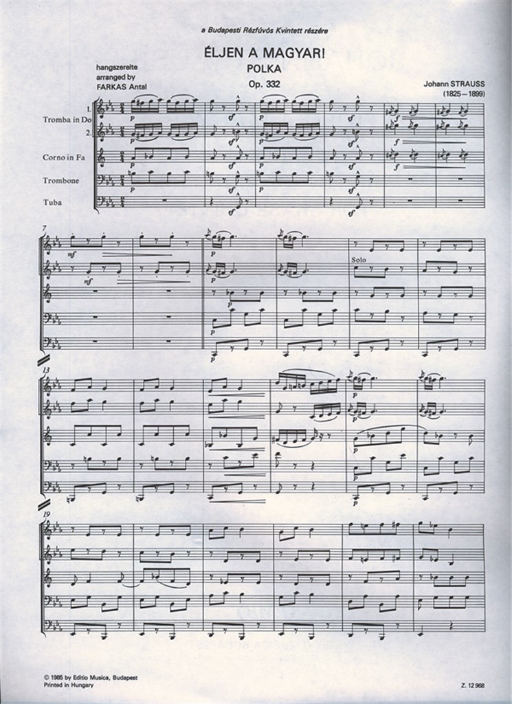 eljen a magyar! op. 332 für Blechbläserquintet