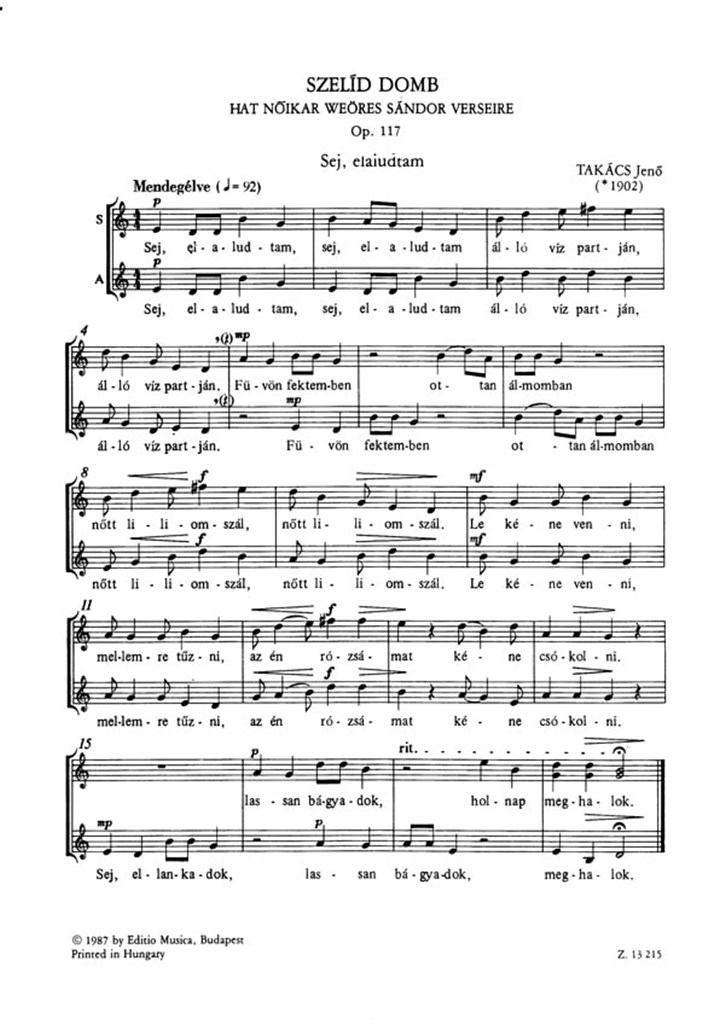 Szelid domb op. 117 Hat nöikar