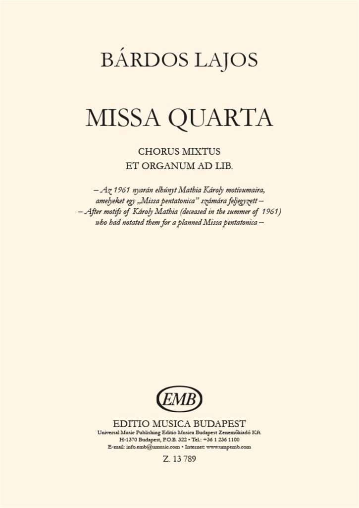 Missa Quarta Für Gem. Chor Und Orgel