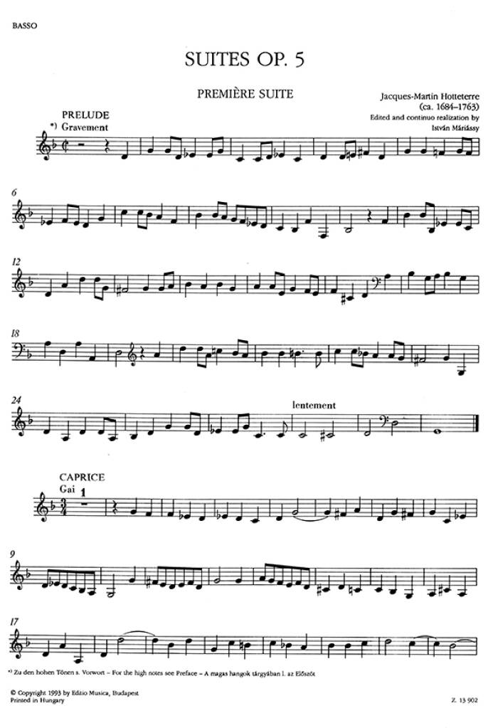 Suites op. 5 pour flute trav. (flute o bec, hautb