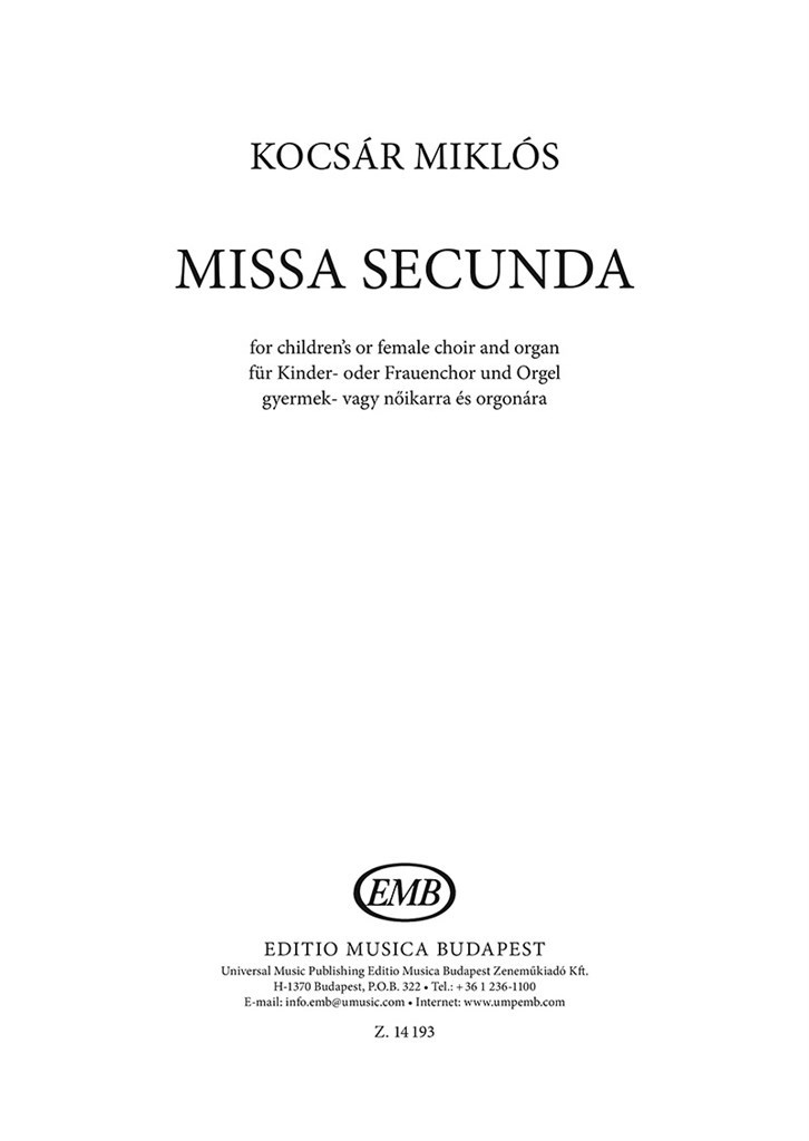 Missa secunda für Kinder- oder Frauenchor und Or