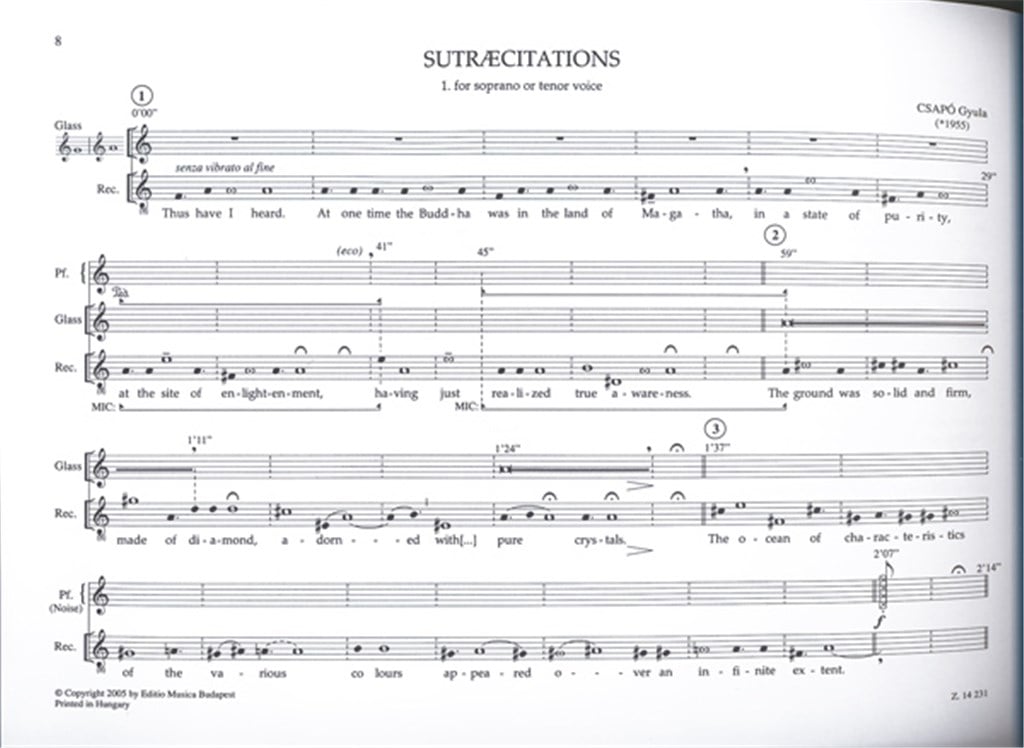 Sutraecitations for soprano or tenor voice-for m
