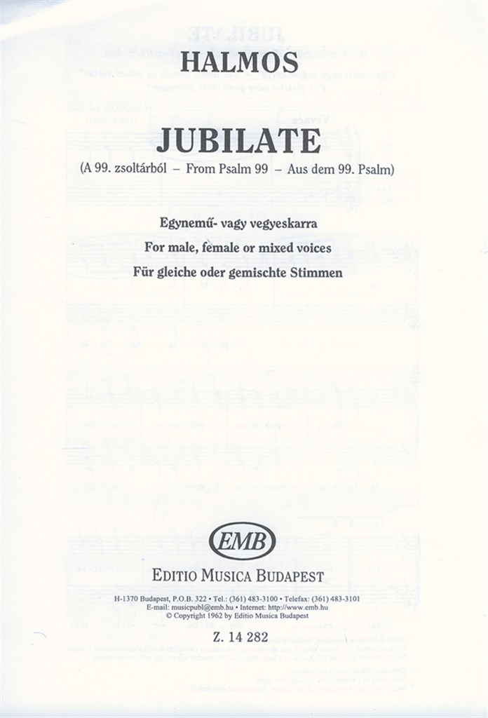 Jubilate (Aus dem 99. Psalm) für gleiche oder ge