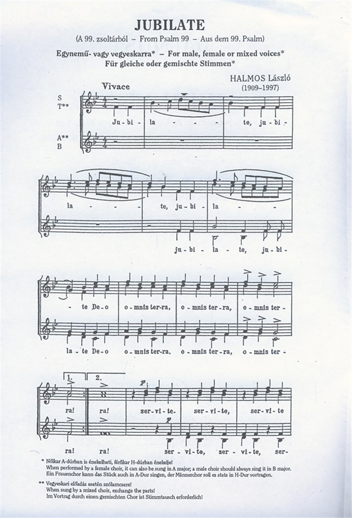Jubilate (Aus dem 99. Psalm) für gleiche oder ge