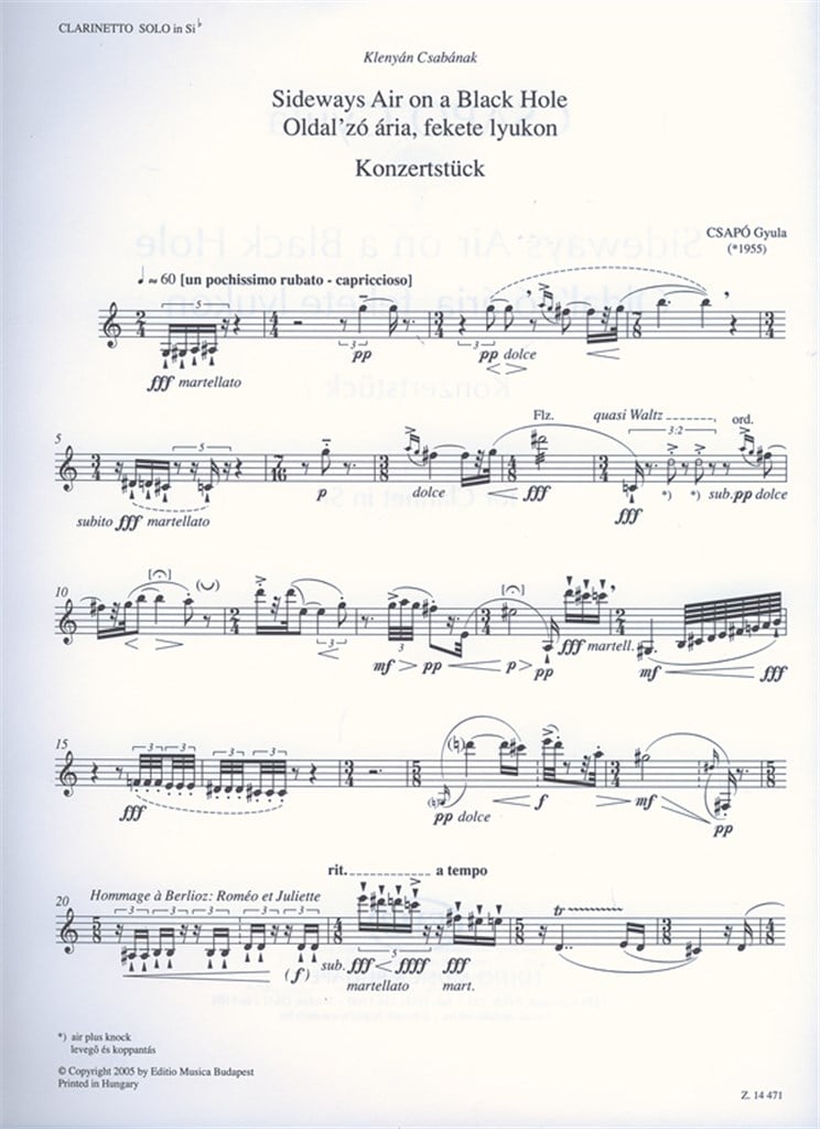 Sideways Air on a Black Hole for Clarinet in Sib