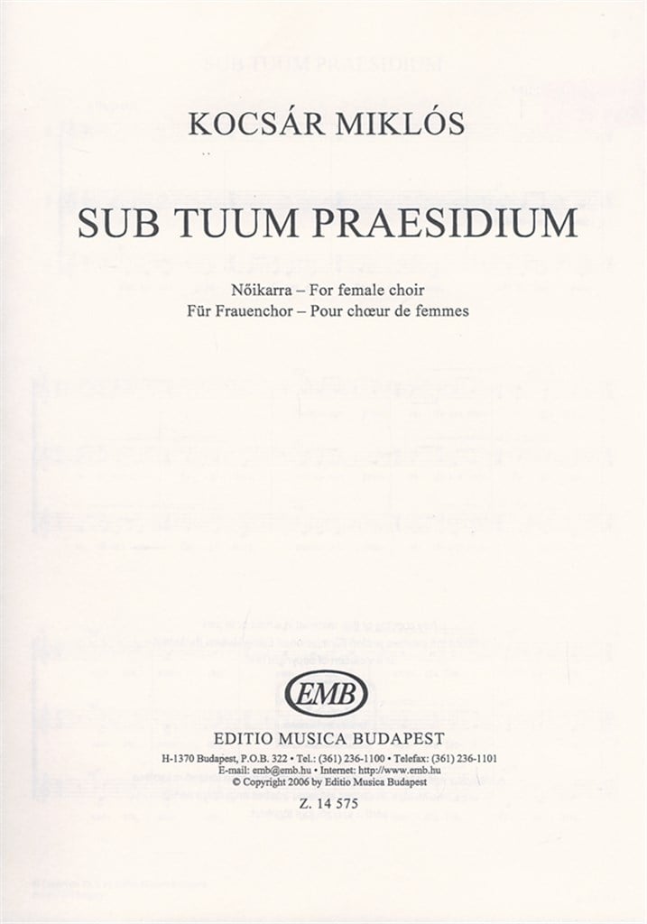 Sub tuum praesidium for female choir