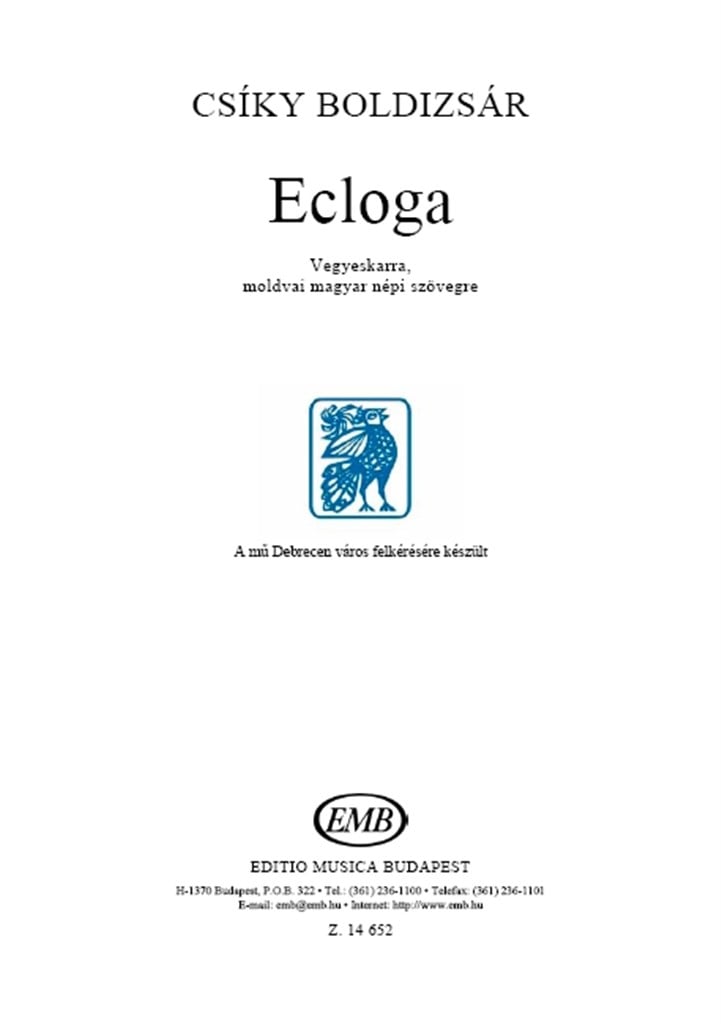 Ecloga for mixed vioces on Modovan Hungarian folk
