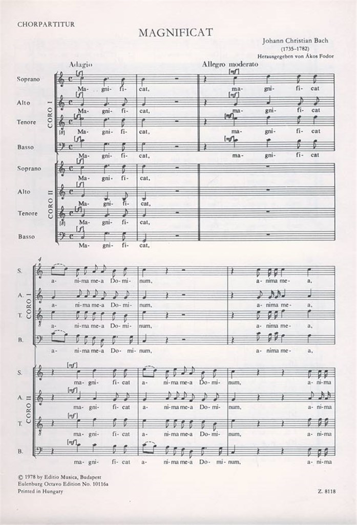 Magnificat Oratorium, Vocal Score