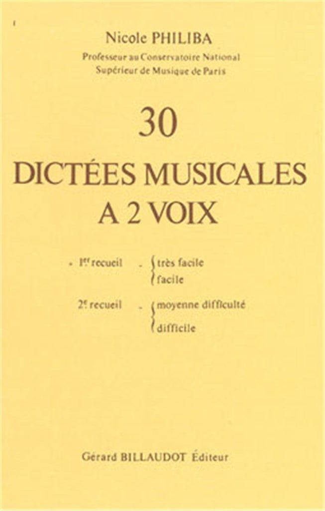 30 Dictees Musicales A 2 Voix Volume 1