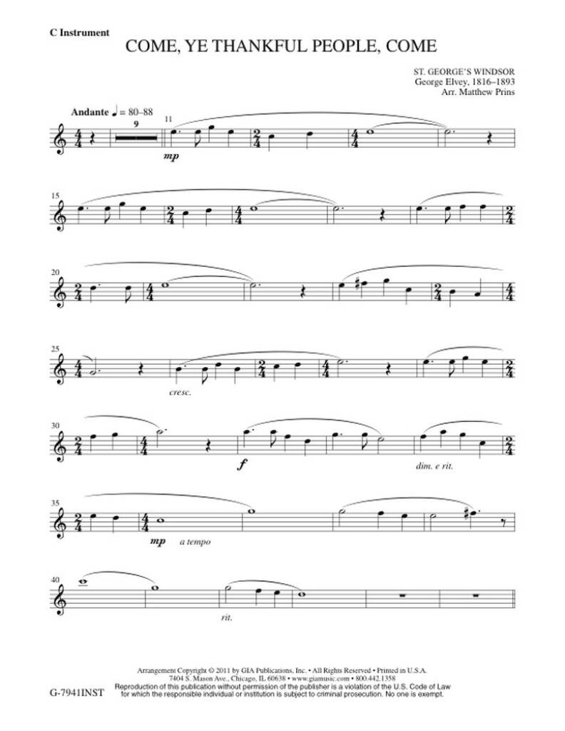 Come, Ye Thankful People, Come - Instrument part