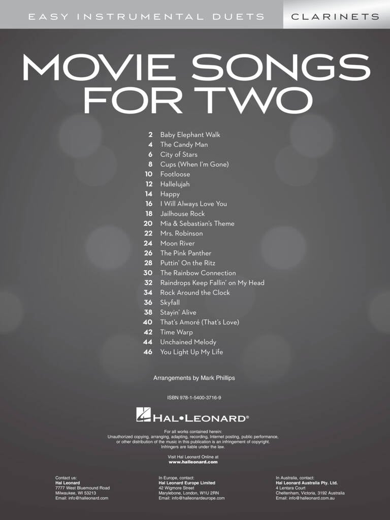 Movie Songs for Two Clarinets