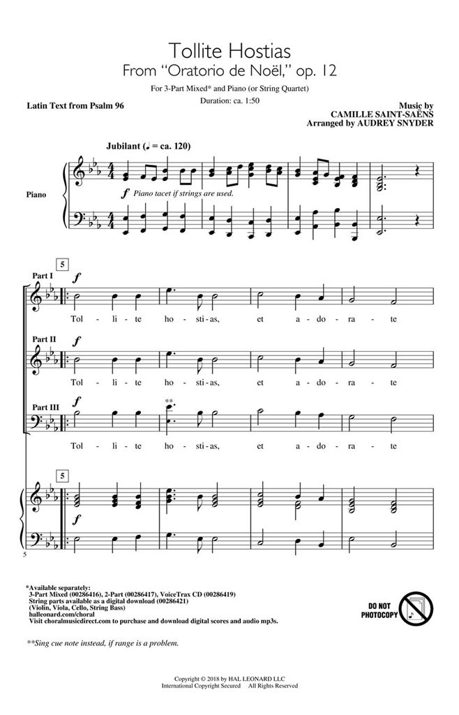 Tollite Hostias (from Oratorio de Noël, op. 12)