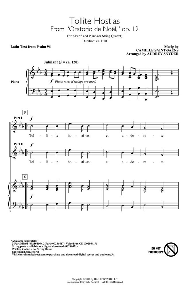 Tollite Hostias (from Oratorio de Noël, op. 12)