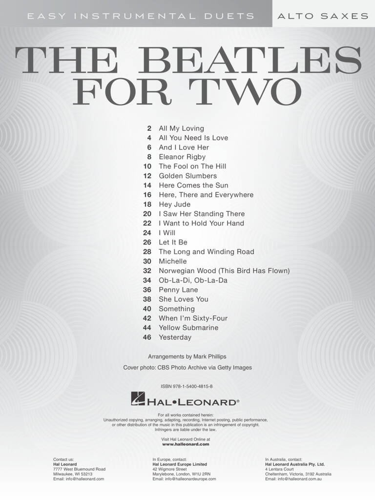 The Beatles for Two Alto Saxes