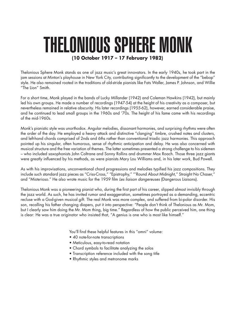 Thelonious Monk - Omnibook for Piano