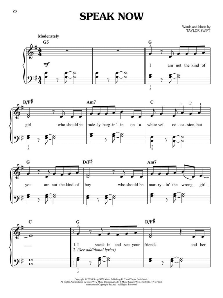 Taylor Swift - Speak Now-easy piano