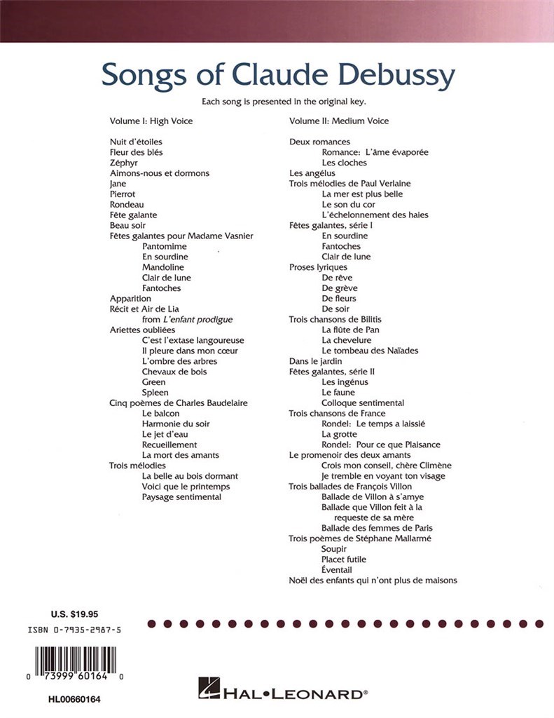Songs Of Claude Debussy