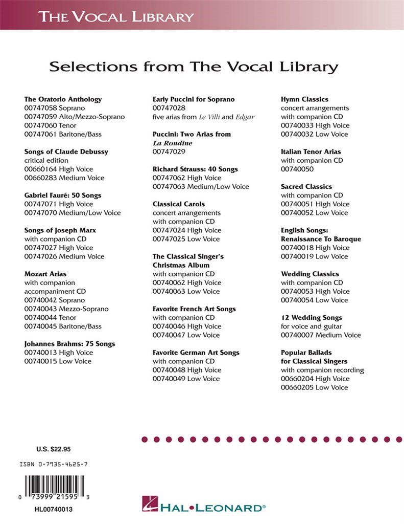 Johannes Brahms: 75 Songs High Voice