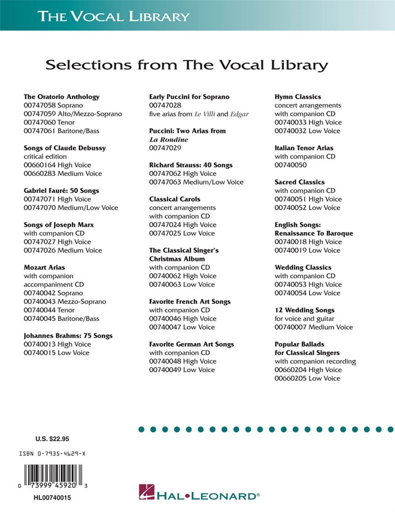 Johannes Brahms: 75 Songs Low Voice