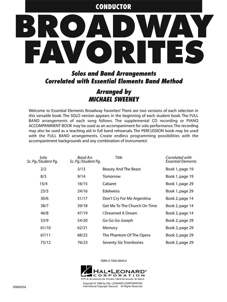 Essential Elements Broadway Favorites (Conductor)