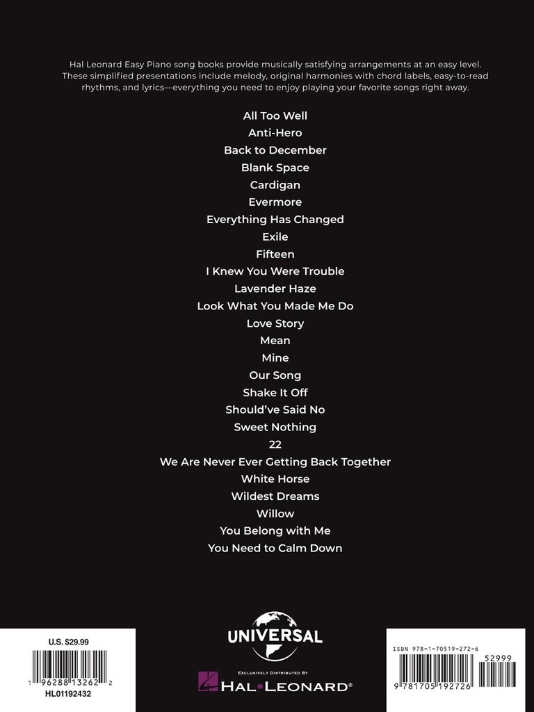 Taylor Swift Easy Piano Anthology - 2nd Edition