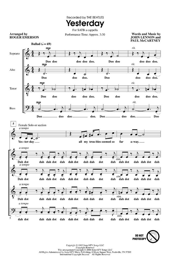 Yesterday (SATB)