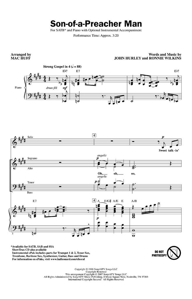 Son Of A Preacher Man (SATB)