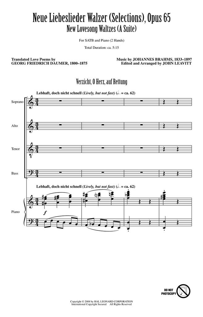 Neue Liebeslieder Walzer Selections, Opus 65