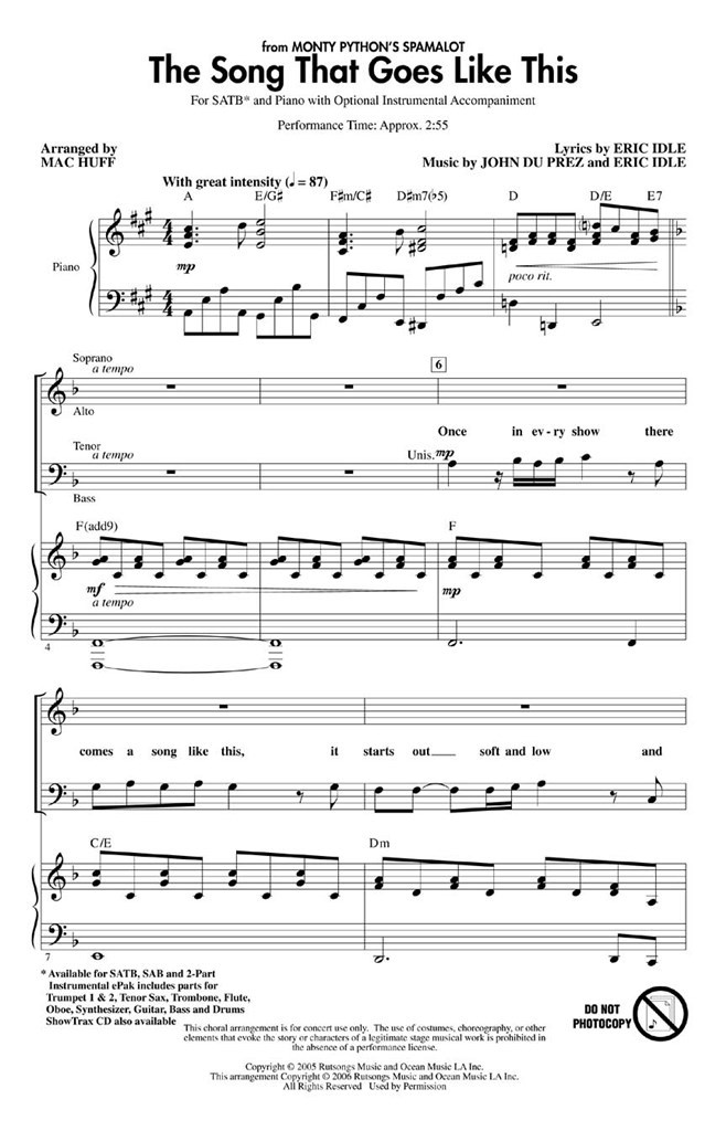 The Song That Goes Like This (Spamalot) (SATB)