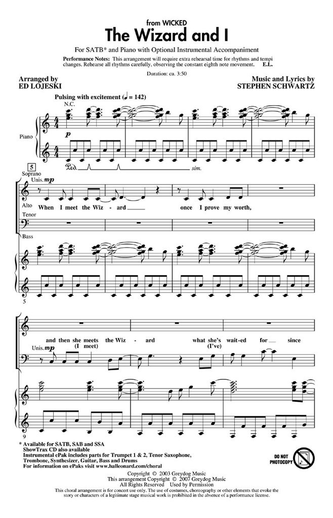 The Wizard And I (SATB)