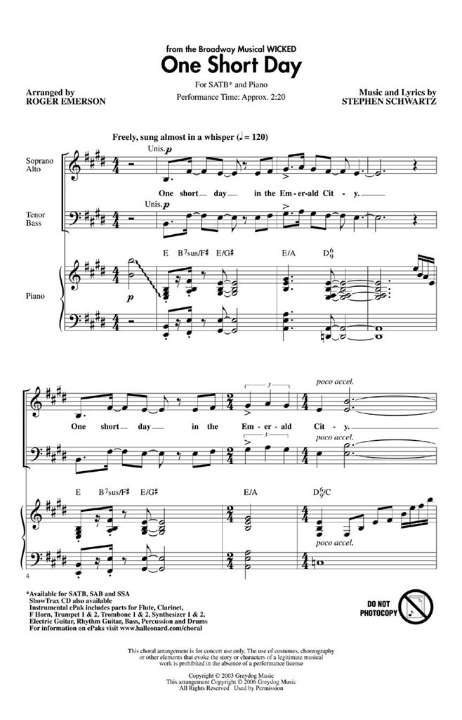 One Short Day (Wicked) - SATB