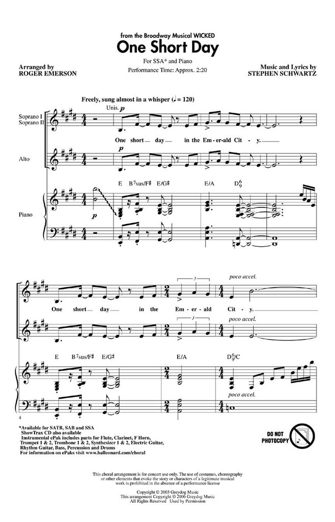 One Short Day (Wicked) - SSA