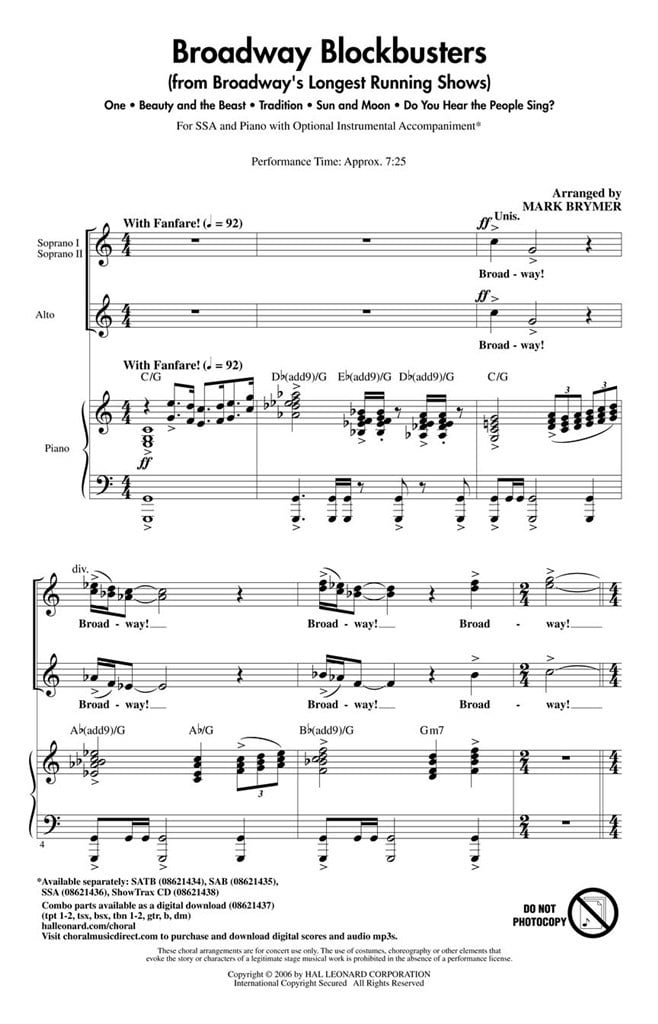Broadway Blockbusters Medley (SSA)