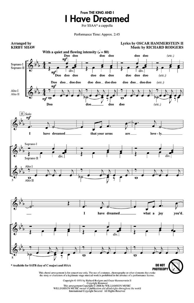 I Have Dreamed (The King And I) (SSAA)