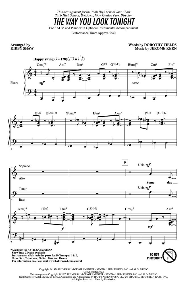 The Way You Look Tonight (SATB)