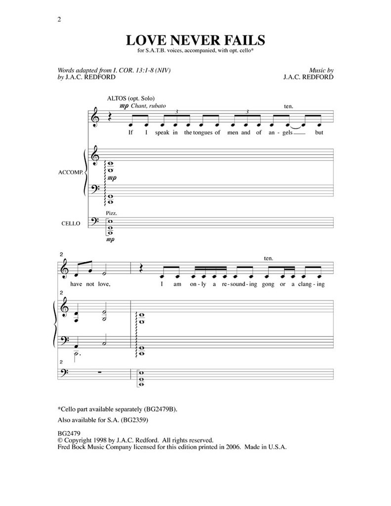 Love Never Fails With Cello Part