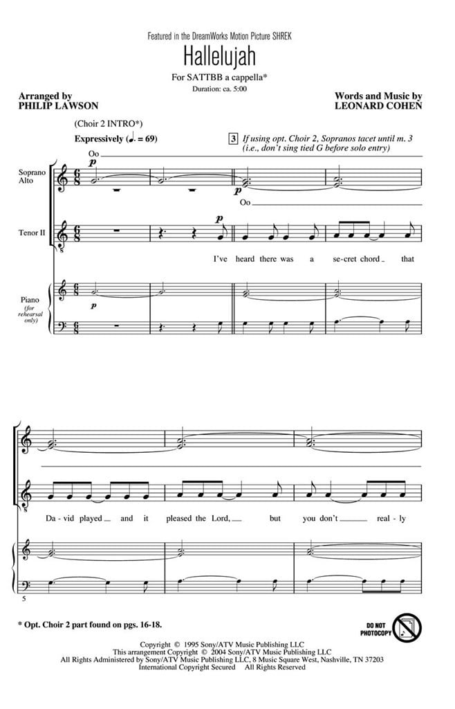 Hallelujah (from Shrek) - SATTBB