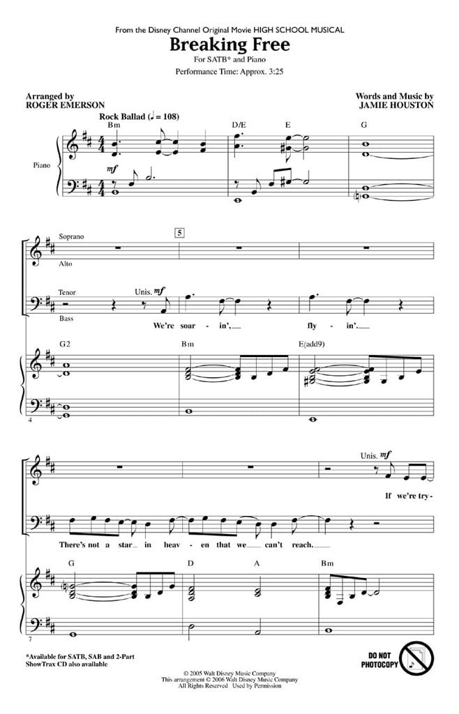 Breaking Free (High School Musical) (SATB)